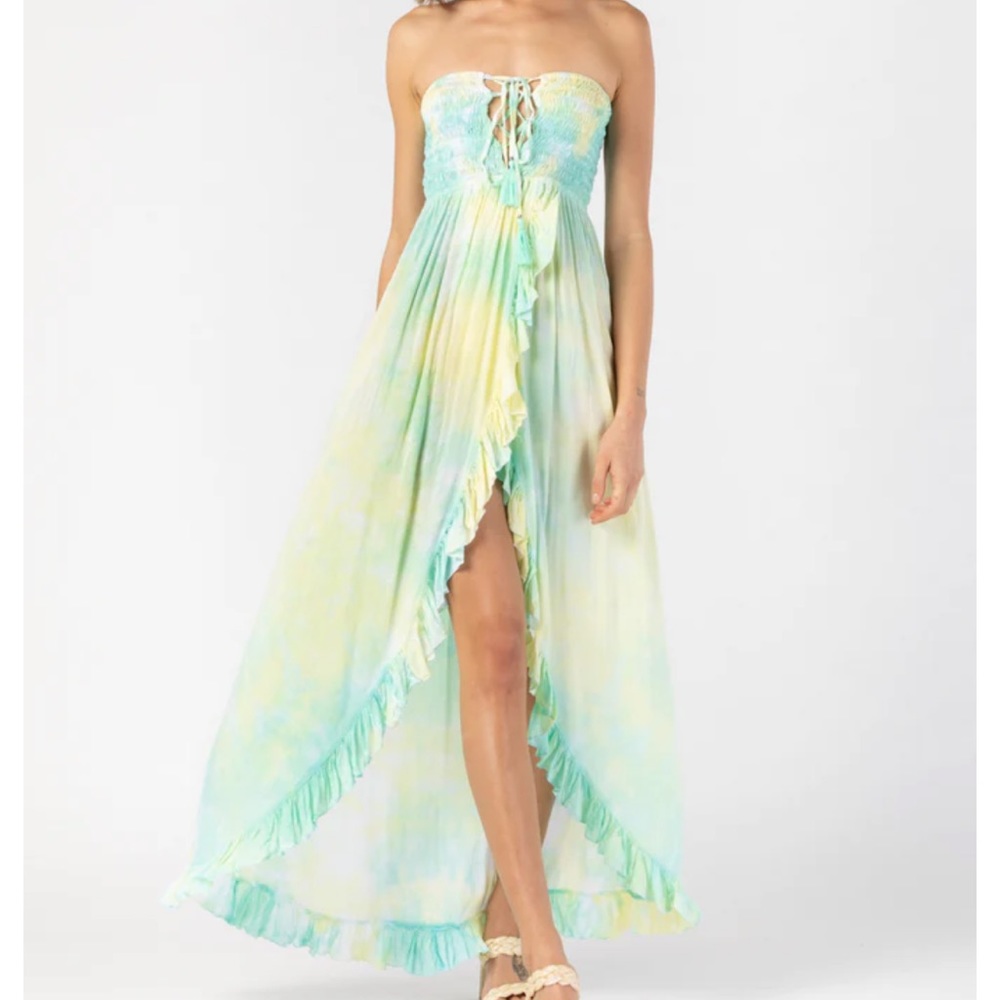 Tiare Hawaii Aqua and Yellow Maxi Dress